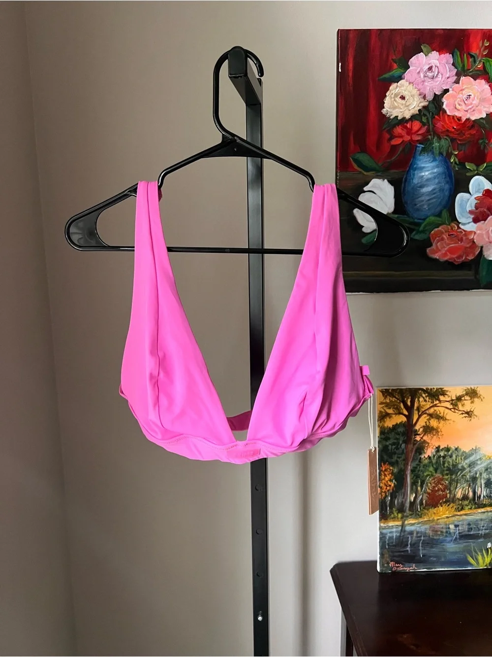 Skims plunge bikini top neon orchid Hot Pink V-Neck